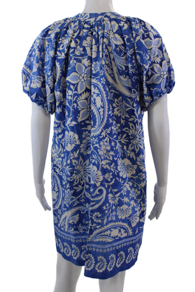Karen Kane Womens Short Sleeve V Neck Floral Paisley Dress Blue White Size MP