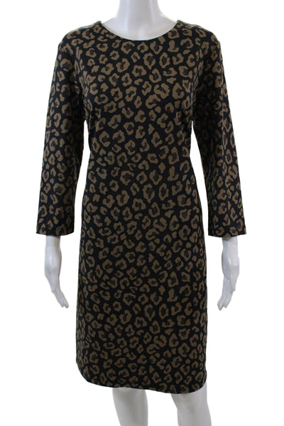 J. Mclaughlin Womens Back Zip 3/4 Sleeve Cheetah Knit Dress Black Brown Size XL