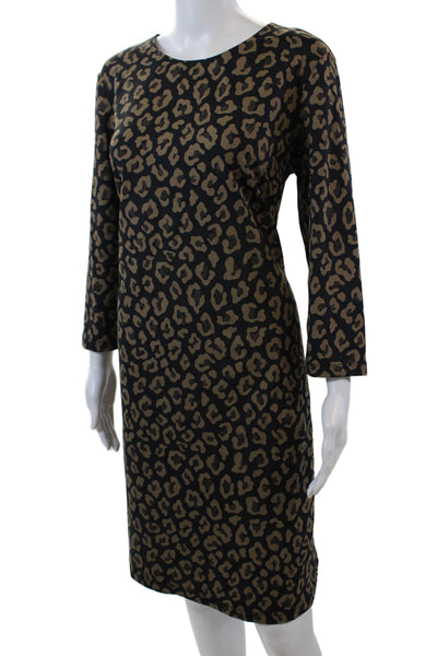 J. Mclaughlin Womens Back Zip 3/4 Sleeve Cheetah Knit Dress Black Brown Size XL