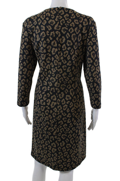 J. Mclaughlin Womens Back Zip 3/4 Sleeve Cheetah Knit Dress Black Brown Size XL