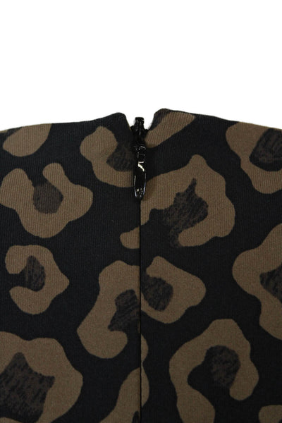 J. Mclaughlin Womens Back Zip 3/4 Sleeve Cheetah Knit Dress Black Brown Size XL