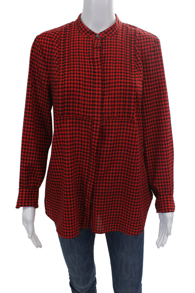 J Crew Womens Long Sleeve Button Front Gingham Shirt Red Black Size Medium