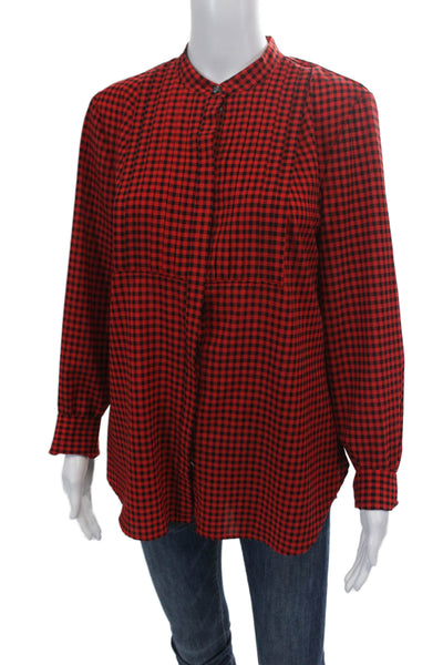 J Crew Womens Long Sleeve Button Front Gingham Shirt Red Black Size Medium