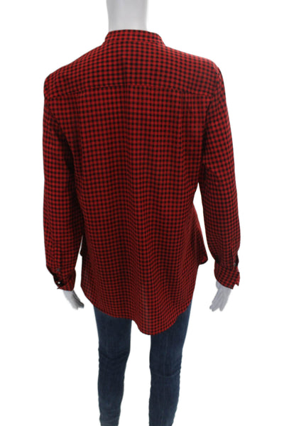 J Crew Womens Long Sleeve Button Front Gingham Shirt Red Black Size Medium