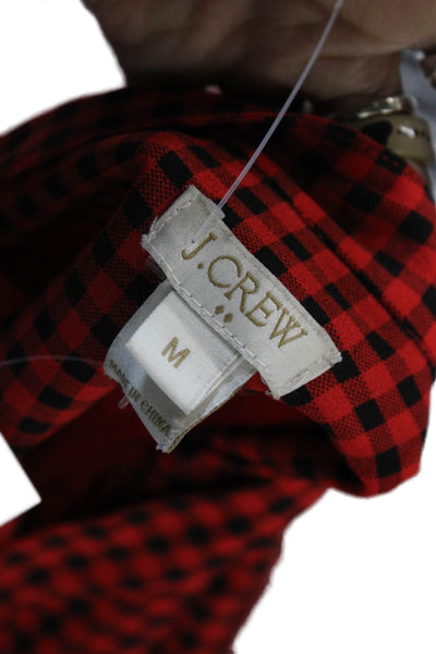 J Crew Womens Long Sleeve Button Front Gingham Shirt Red Black Size Medium