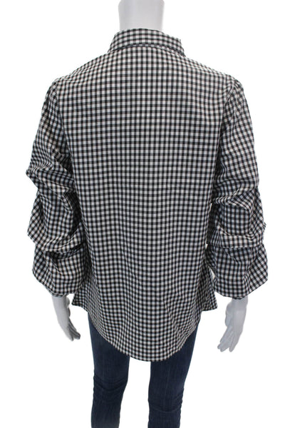 Insight Womens Button Front 3/4 Sleeve Collared Gingham Shirt Black White Medium