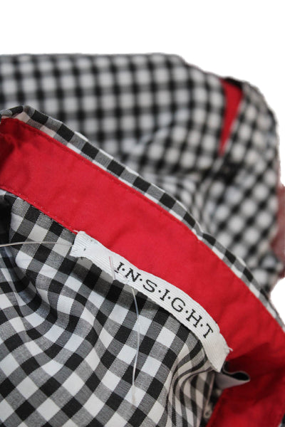 Insight Womens Button Front 3/4 Sleeve Collared Gingham Shirt Black White Medium