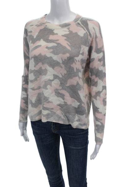 27 Miles Womens Crew Neck Camouflage Cashmere Sweater White Gray Pink Size Small