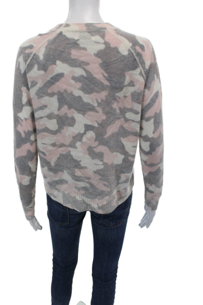 27 Miles Womens Crew Neck Camouflage Cashmere Sweater White Gray Pink Size Small
