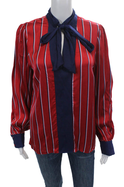 Anthropologie Womens Long Sleeve Keyhole Striped Shirt Red Navy Size Small