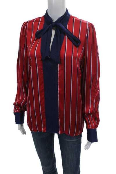 Anthropologie Womens Long Sleeve Keyhole Striped Shirt Red Navy Size Small