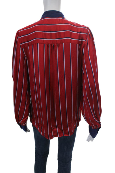 Anthropologie Womens Long Sleeve Keyhole Striped Shirt Red Navy Size Small