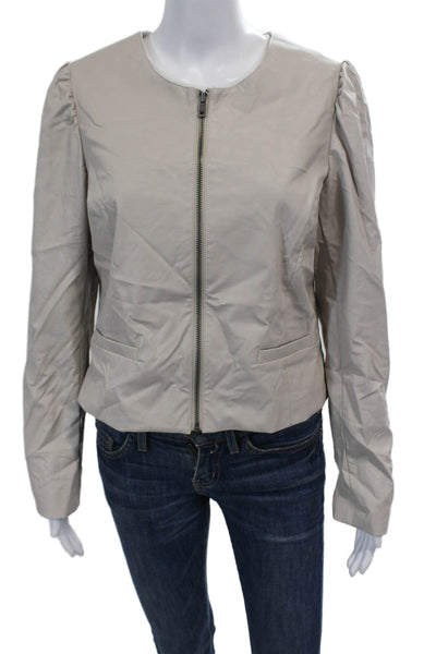 Drew Womens Long Sleeve Front Zip Crew Neck Faux Leather Jacket Brown Medium