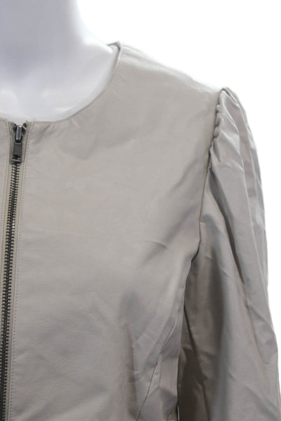 Drew Womens Long Sleeve Front Zip Crew Neck Faux Leather Jacket Brown Medium