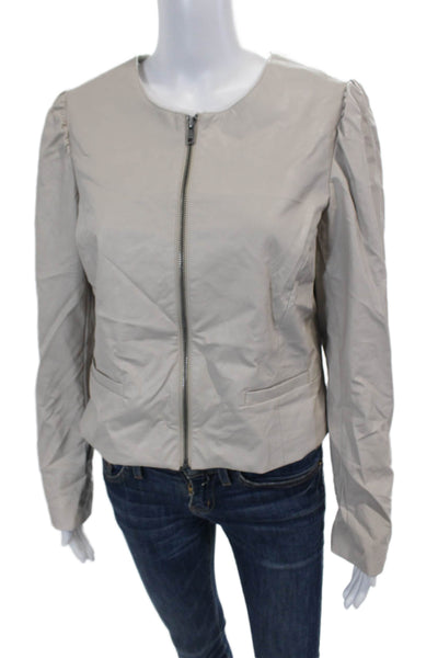 Drew Womens Long Sleeve Front Zip Crew Neck Faux Leather Jacket Brown Medium