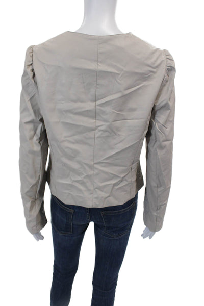 Drew Womens Long Sleeve Front Zip Crew Neck Faux Leather Jacket Brown Medium