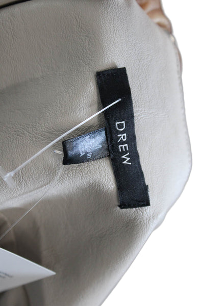 Drew Womens Long Sleeve Front Zip Crew Neck Faux Leather Jacket Brown Medium