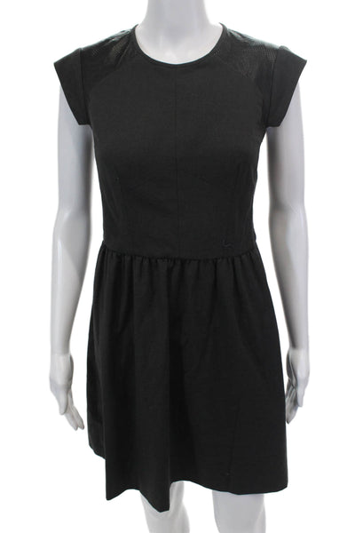 Rebecca Taylor Womens Leather Short Rolled Sleeves A Line Dress Black Size 2