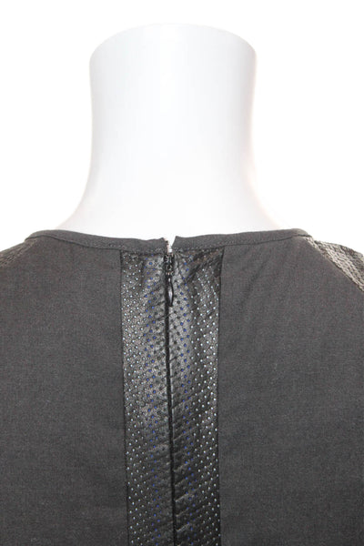 Rebecca Taylor Womens Leather Short Rolled Sleeves A Line Dress Black Size 2