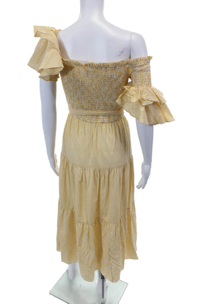 Saylor Womensa Striped Short Sleeves Belted Sun Dress Yellow White Size Small