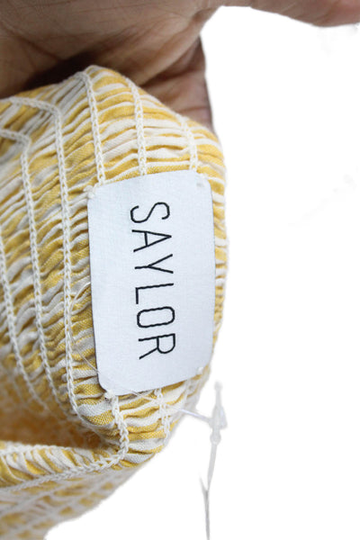 Saylor Womensa Striped Short Sleeves Belted Sun Dress Yellow White Size Small