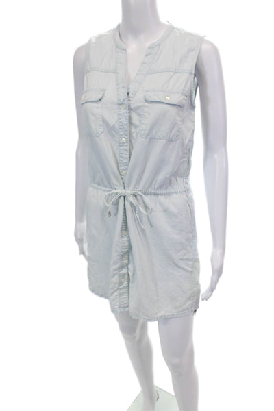 Soft Joie Womens Button Down Drawstring Waist Dress Blue Size Extra Small