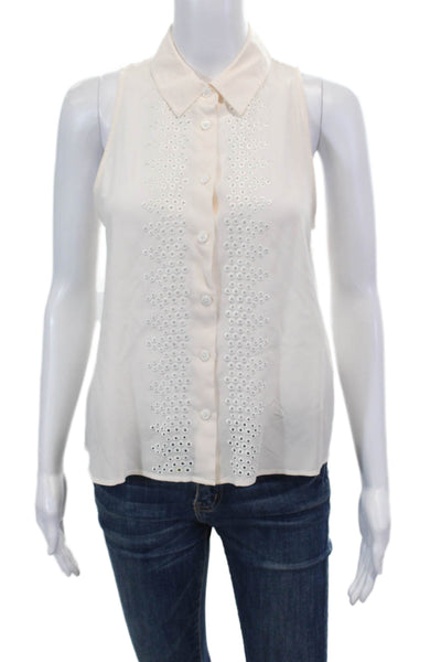 Equipment Femme Womens Silk Eyelet Button Down Tank Top Pink Size Small