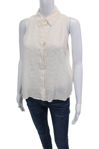 Equipment Femme Womens Silk Eyelet Button Down Tank Top Pink Size Small