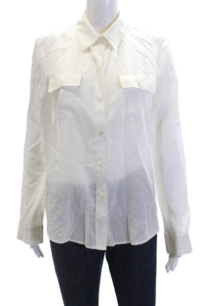 Theory Womens Cotton Collared Long Sleeve Button-Down Shirt White Size L