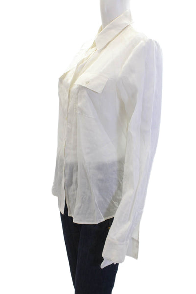 Theory Womens Cotton Collared Long Sleeve Button-Down Shirt White Size L
