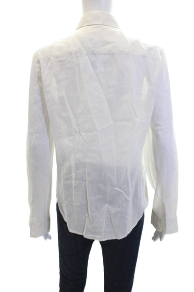 Theory Womens Cotton Collared Long Sleeve Button-Down Shirt White Size L