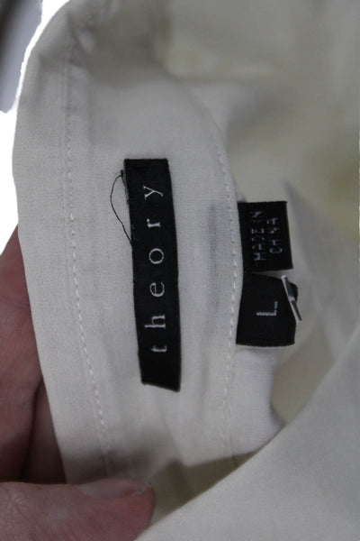 Theory Womens Cotton Collared Long Sleeve Button-Down Shirt White Size L