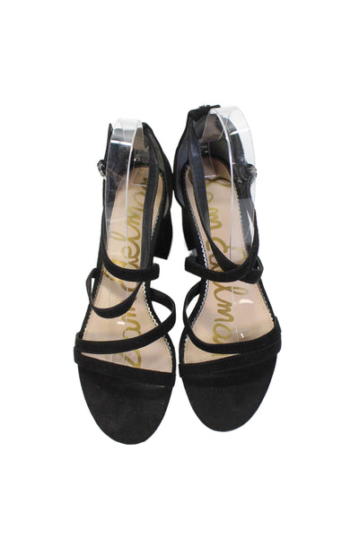 Sam Edelman Womens Stacie Suede Open Toe Strappy Block Heels Black Size 8.5