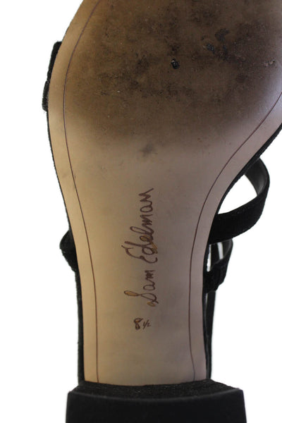 Sam Edelman Womens Stacie Suede Open Toe Strappy Block Heels Black Size 8.5