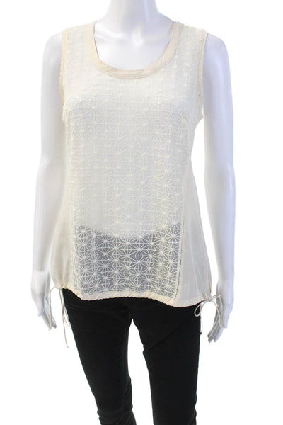 Rag & Bone Womens Sheer Abstract Print Drawstring Hem Tank Blouse Beige Size S