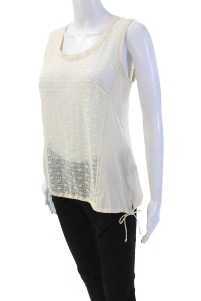 Rag & Bone Womens Sheer Abstract Print Drawstring Hem Tank Blouse Beige Size S