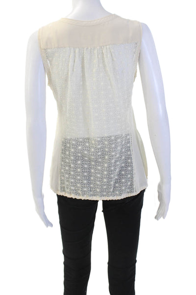 Rag & Bone Womens Sheer Abstract Print Drawstring Hem Tank Blouse Beige Size S