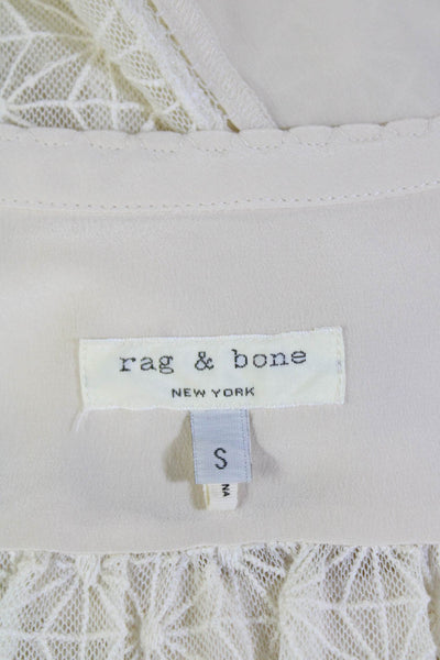 Rag & Bone Womens Sheer Abstract Print Drawstring Hem Tank Blouse Beige Size S