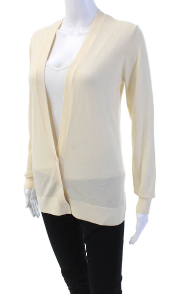 Theory Womens Wool Button Down Deep V-Neck Long Sleeve Cardigan Beige Size S