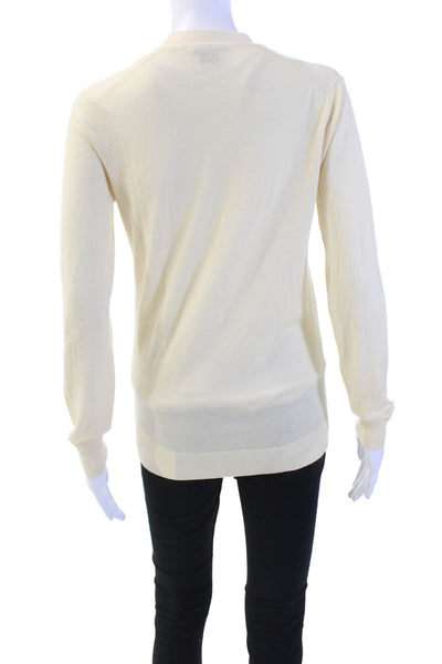 Theory Womens Wool Button Down Deep V-Neck Long Sleeve Cardigan Beige Size S