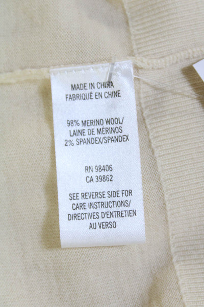 Theory Womens Wool Button Down Deep V-Neck Long Sleeve Cardigan Beige Size S