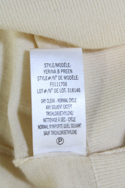 Theory Womens Wool Button Down Deep V-Neck Long Sleeve Cardigan Beige Size S