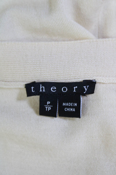 Theory Womens Wool Button Down Deep V-Neck Long Sleeve Cardigan Beige Size S