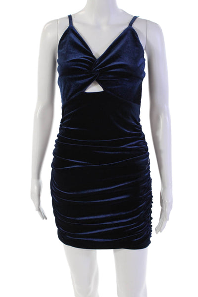 Katie J Womens Velvet Ruched Sleeveless Body Con Dress Midnight Blue Size Large