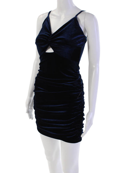 Katie J Womens Velvet Ruched Sleeveless Body Con Dress Midnight Blue Size Large