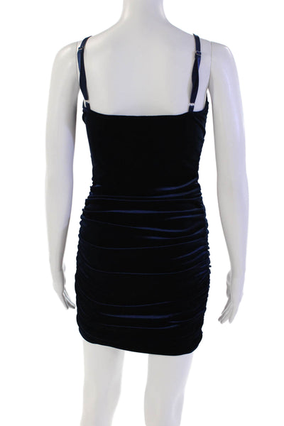 Katie J Womens Velvet Ruched Sleeveless Body Con Dress Midnight Blue Size Large