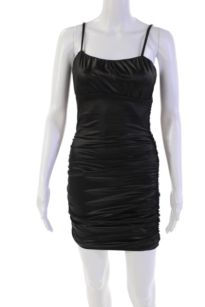 Katie J Womens Ruched Sleeveless Body Con Dress Matte Black Size Large