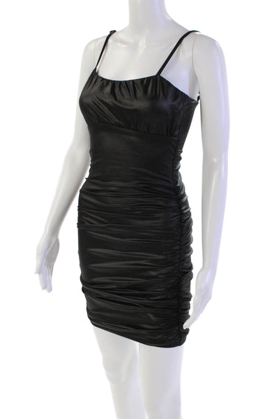 Katie J Womens Ruched Sleeveless Body Con Dress Matte Black Size Large