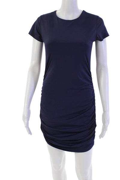 Katie J Womens Short Sleeves Ruched Body Con Dress Navy Blue Size Large