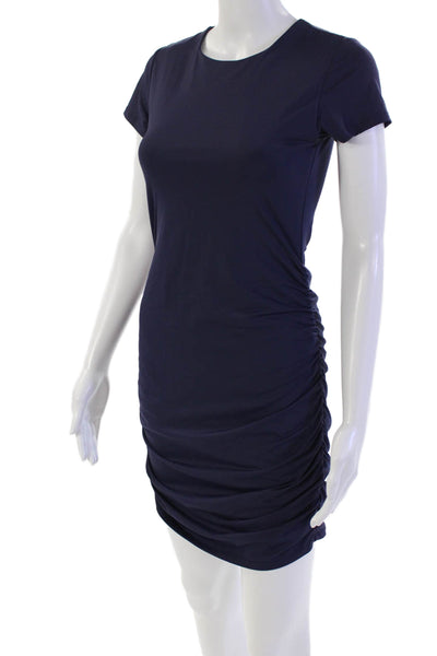 Katie J Womens Short Sleeves Ruched Body Con Dress Navy Blue Size Large